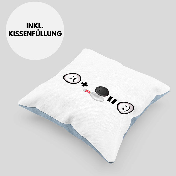 Bowling Kissen mit Füllung 40x40 Geschenkidee für Bowler Geburtstag Lustiges Geschenk :( + Bolwingfans = :) (Grau) Blau Trendation