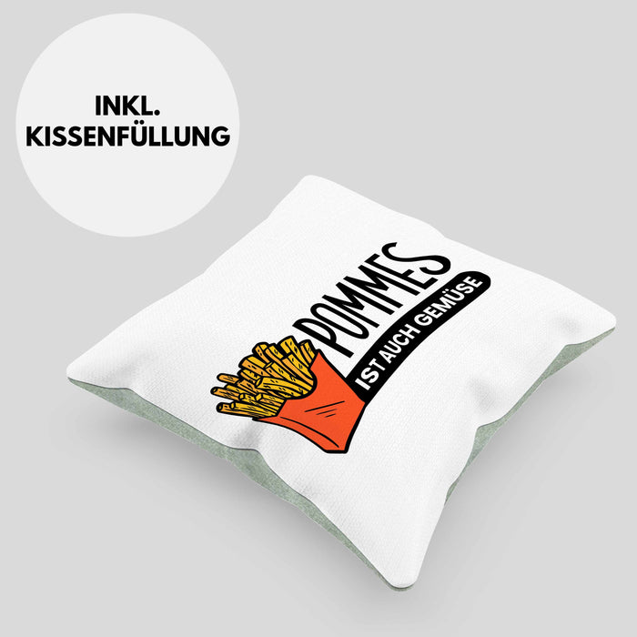 Lustige Kissen mit Füllung 40x40 mit Spruch "Pommes Ist Auch Gemüse" Pommes-Liebhaber (Grau) Grün Trendation