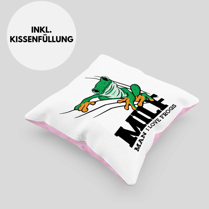 Lustige Frosch Kissen mit Füllung 40x40 Geschenk für Froschliebhaber Lustig MILF Man I Love Frogs (Grau) Rosa Trendation
