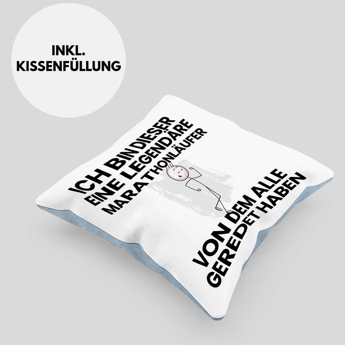 Marathonläufer Geschenk Kissen mit Füllung 40x40 Lustige Geschenkidee Geburtstag für Marathonläufer Ich Bin Dieser Legendäre Marathonläufer Von Dem Alle Geredet Haben (Grau) Blau Trendation