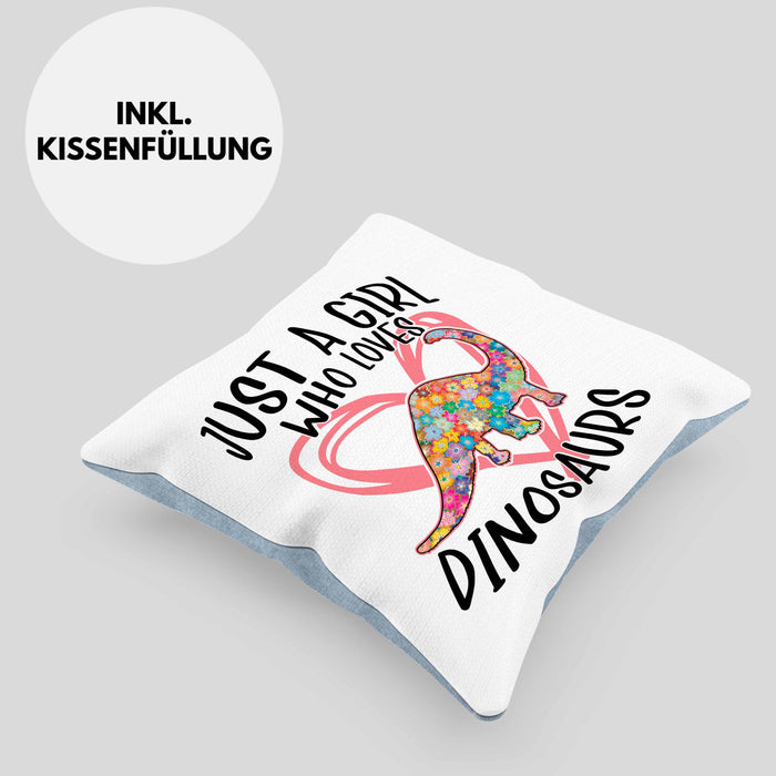 Just A Girl Who Loves Dinosaurs Kissen mit Füllung 40x40 Geschenk Mädchen Dinos Geschenkidee (Grau) Blau Trendation