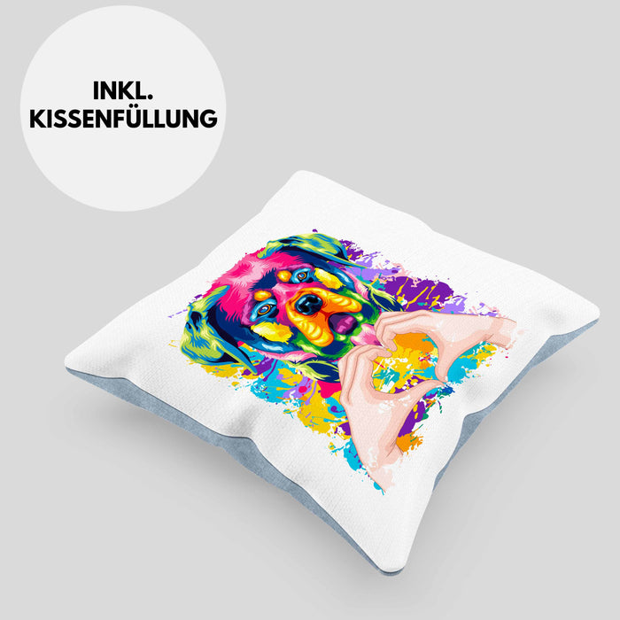 Rottweiler Besitzer Farbe Love Kissen mit Füllung 40x40 Geschenk Lustiger Spruch Geschenkidee Rottweiler Besitzerin (Grau) Blau Trendation