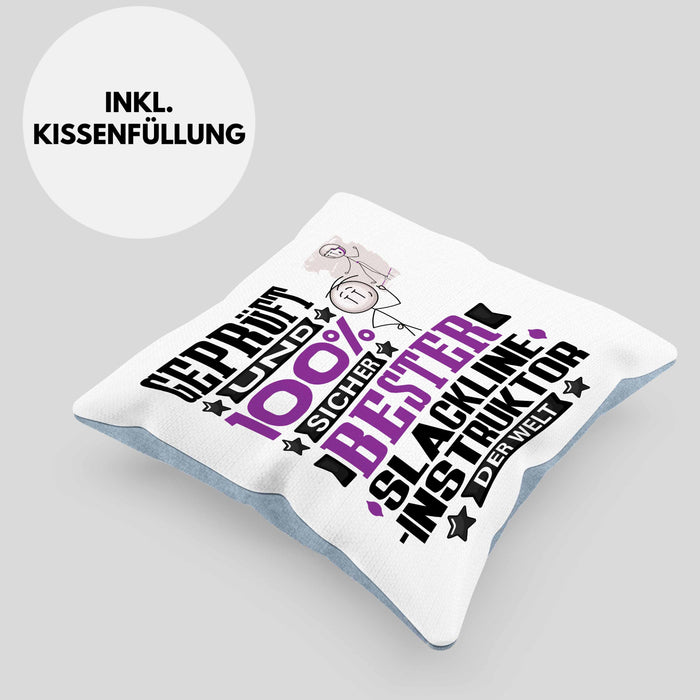 Slackline-Instruktor Geschenk Lustiger Spruch für Slackline-Instruktor Geschenkidee Bester Slackline-Instruktor Der WeltKissen mit Füllung 40x40 (Grau) Blau Trendation