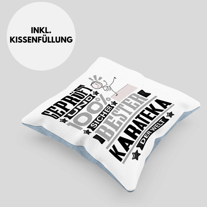Karateka Geschenk Lustiger Spruch für Karateka Geschenkidee Bester Karateka Der WeltKissen mit Füllung 40x40 (Grau) Blau Trendation