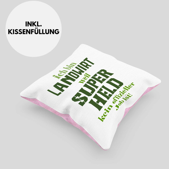Landwirt Geschenk Kissen mit Füllung 40x40 Landwirtschaft Geschenke für Männer Traktor Spruch Superheld (Grau) Rosa Trendation