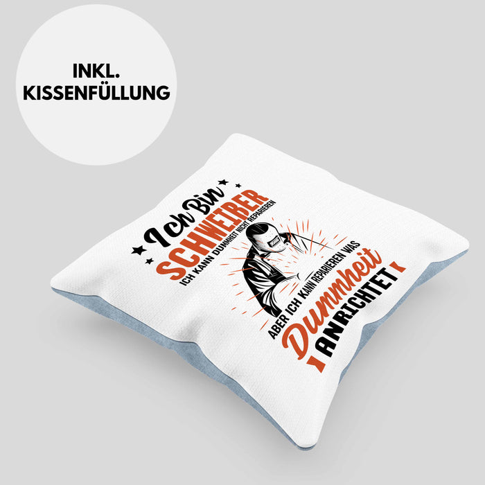 Schweißer Geschenk Kissen mit Füllung 40x40 Ich Kann Dummheit Nicht Reparieren Geschenkdiee für Schweißer Männer (Grau) Blau Trendation