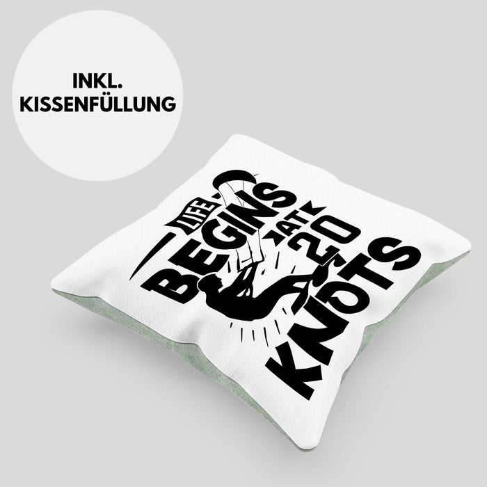 Kitesurfing Kissen mit Füllung 40x40 Geschenk für Kitesurfer Geschenkidee Liefe Begins At 20 Knots (Grau) Grün Trendation