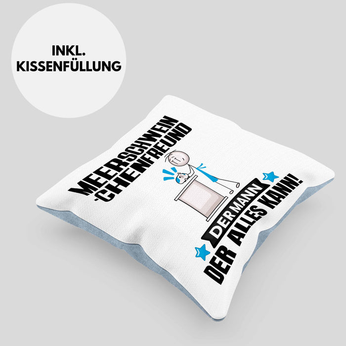 Meerschweinchenfreund Kissen mit Füllung 40x40 Geschenk für Meerschweinchenfreund Der Mann Der Alles Kann Geschenkidee zum Geburtstag (Grau) Blau Trendation