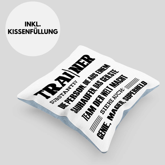 Trainer Kissen mit Füllung 40x40 Geschenk Bester Coach Geschenkidee Spruch (Grau) Blau Trendation
