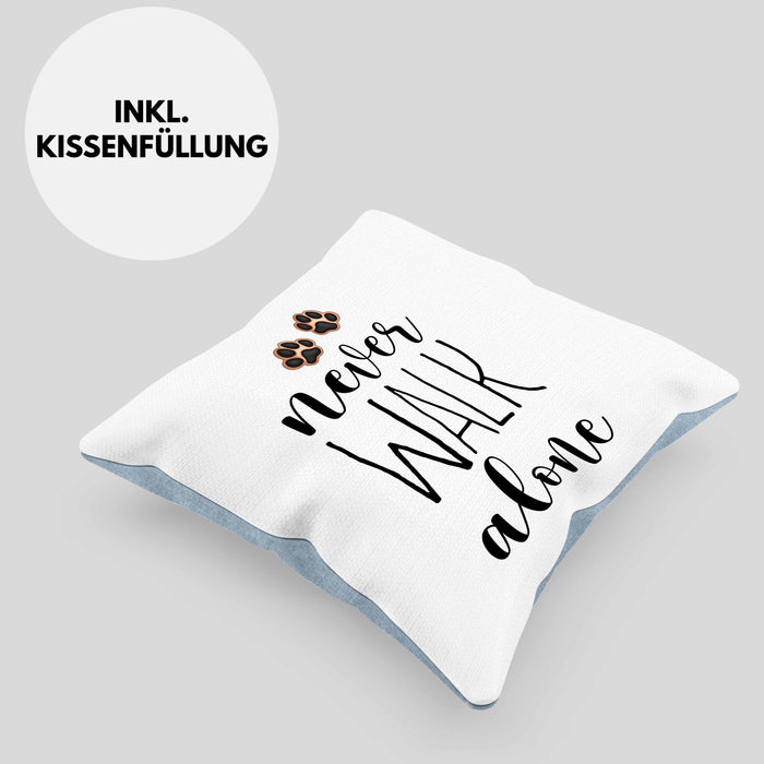 Never Walk Alone Kissen mit Füllung 40x40 Geschenk Hundebesitzer Frauchen Herrchen Geschenkidee (Grau) Blau Trendation