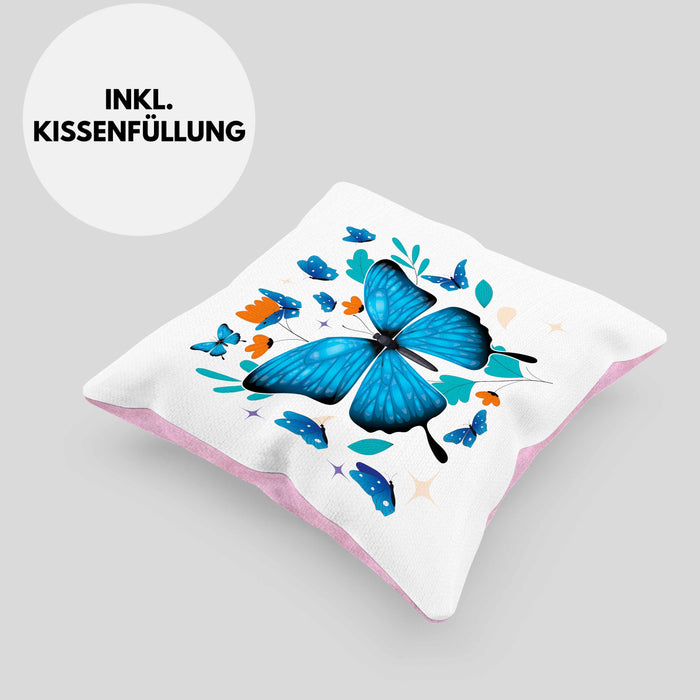 Schmetterling Kissen mit Füllung 40x40 Grafik Geschenkidee (Grau) Rosa Trendation