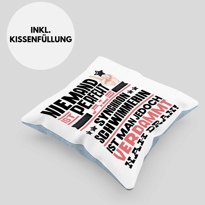 Synchronschwimmerin Geschenk Kissen mit Füllung 40x40 Lustige Geschenkidee für Synchronschwimmerin Geburtstag Niemand Ist Perfekt Aber Als Synchronschwimmerin Ist Man Nah Dran (Grau) Blau Trendation