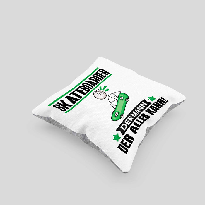 Skateboarder Kissen mit Füllung 40x40 Geschenk für Skateboarder Der Mann Der Alles Kann Geschenkidee zum Geburtstag (Grau) Grau Trendation