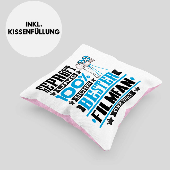 Filmfan Geschenk Lustiger Spruch für Filmfan Geschenkidee Bester Filmfan Der WeltKissen mit Füllung 40x40 (Grau) Rosa Trendation