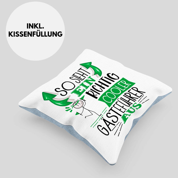 Gästeführer Kissen mit Füllung 40x40 Geschenk So Sieht Ein RIchtig Cooler Gästeführer Aus Geschenkidee Lustiger Spruch Geburtstag (Grau) Blau Trendation