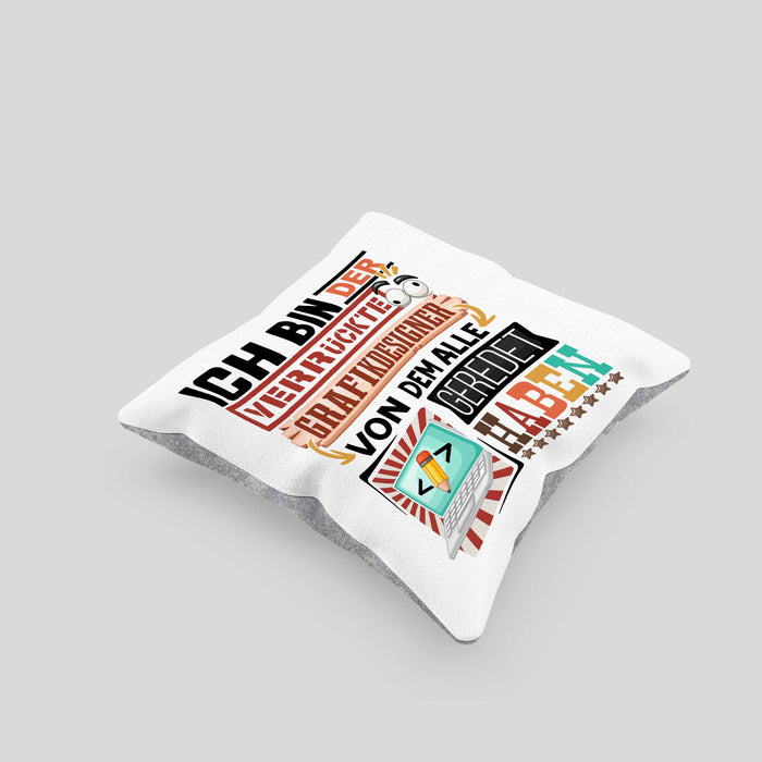 Grafikdesigner Kissen mit Füllung 40x40 Geschenk Spruch Lustig Geschenkidee für Grafikdesigner Geburtstag Ich Bin Der Verrückte Grafikdesigner (Grau) Grau Trendation
