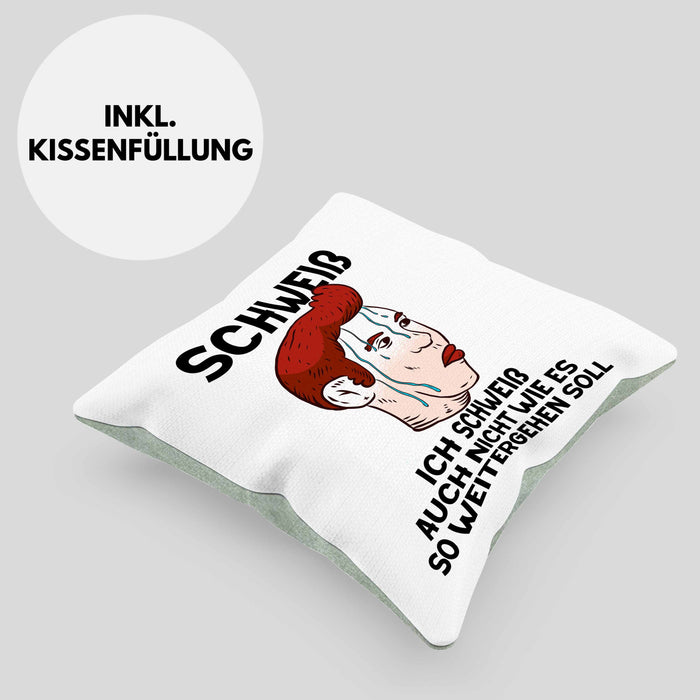 Dank Meme Kissen mit Füllung 40x40 Schweiß Wortspiel Ich Schweiß Auch Nicht Wie Das Weitergehen Soll Geschenkidee Depressionen (Grau) Grün Trendation