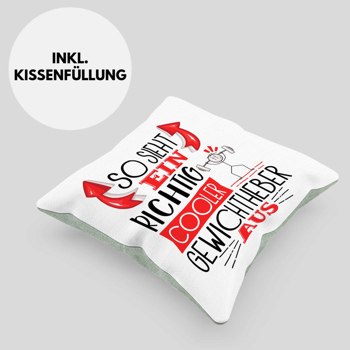 Gewichtheber Kissen mit Füllung 40x40 Geschenk So Sieht Ein Richtig Cooler Gewichtheber Aus Geschenkidee Spruch Lustig (Grau) Grün Trendation
