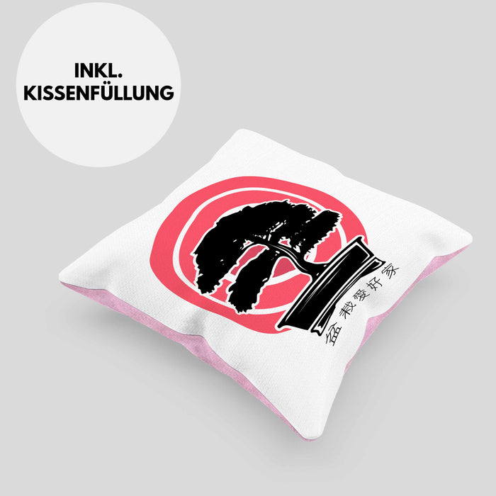 Lustige Bonsai Kissen mit Füllung 40x40 Geschenk für Bonsai-Liebhaber Grafik (Grau) Rosa Trendation