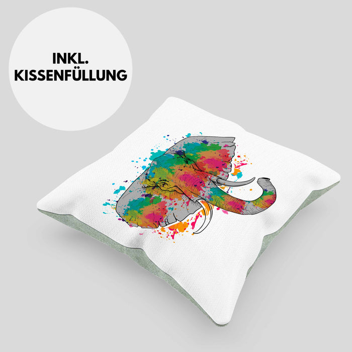 Elefant Kissen mit Füllung 40x40 Geschenk Für Elefanten-Liebhaber Geschenkidee Elefant Farbkleks (Grau) Grün Trendation