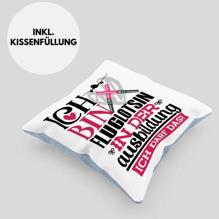 Fluglotsin Ausbildung Start Geschenk Kissen mit Füllung 40x40 Ich Bin Fluglotsin In Der Ausbildung Ich Darf Das Geschenkidee (Grau) Blau Trendation
