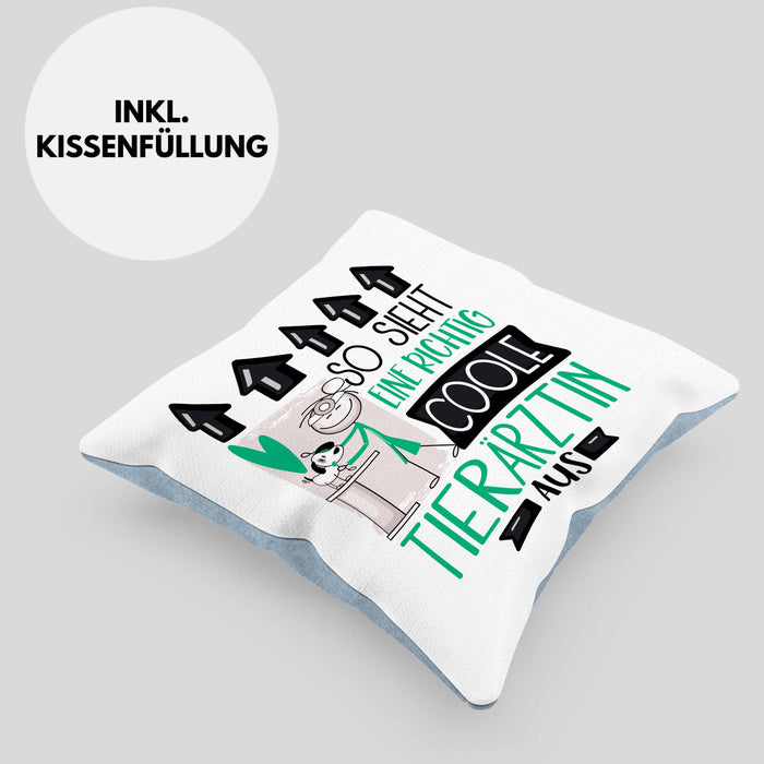 Tierärztin Geschenk Kissen mit Füllung 40x40 Lustig Geschenkidee für Tierärztin Geburtstag So Sieht Eine Richtig Coole Tierärztin Aus Frauen Spruch (Grau) Blau Trendation