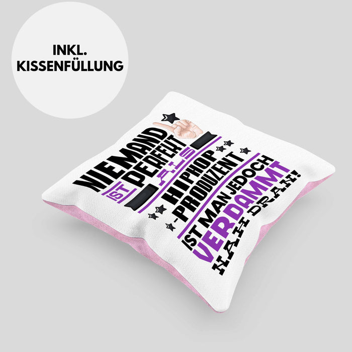 Hiphop-Produzent Geschenk Kissen mit Füllung 40x40 Lustige Geschenkidee für Hiphop-Produzent Geburtstag Niemand Ist Perfekt Aber Als Hiphop-Produzent Ist Man Nah Dran (Grau) Rosa Trendation
