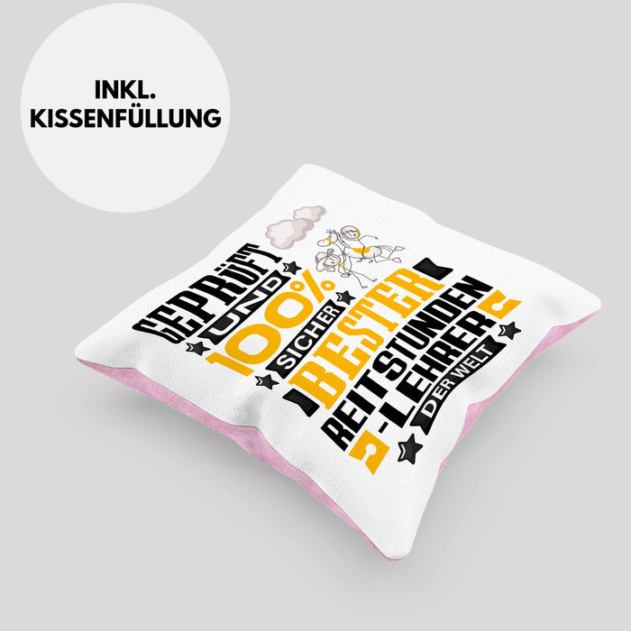 Reitstundenlehrer Geschenk Lustiger Spruch für Reitstundenlehrer Geschenkidee Bester Reitstundenlehrer Der WeltKissen mit Füllung 40x40 (Grau) Rosa Trendation