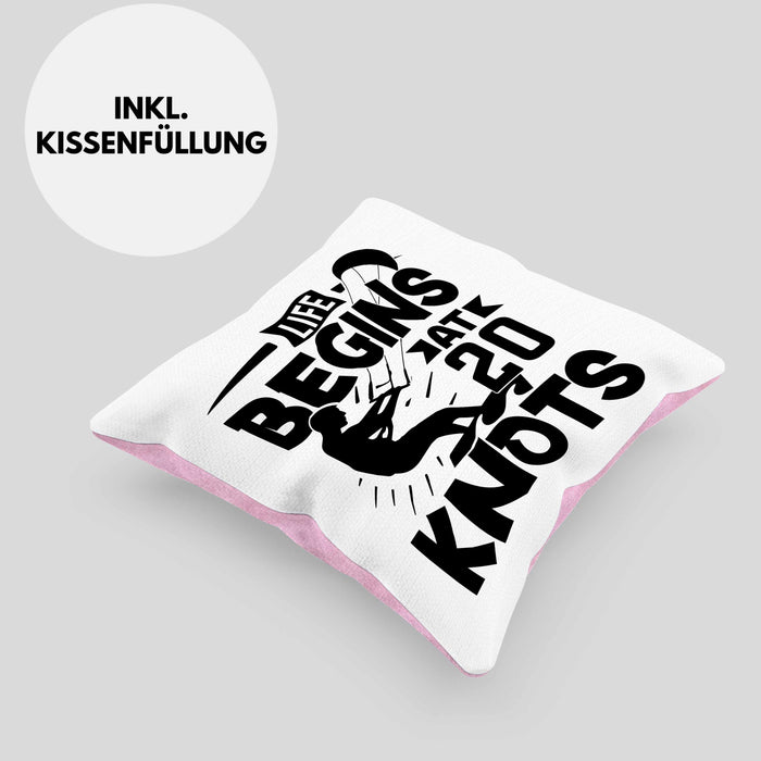 Kitesurfing Kissen mit Füllung 40x40 Geschenk für Kitesurfer Geschenkidee Liefe Begins At 20 Knots (Grau) Rosa Trendation