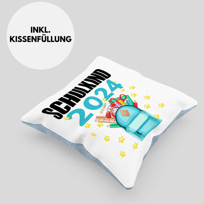 Einschulung Mädchen Geschenk Schultüte Füllung Kissen mit Füllung 40x40 Schulstart 1. Schultag Schuleinführung Schulanfang Geschenkidee Schulkind 2024 (Grau) Blau Trendation