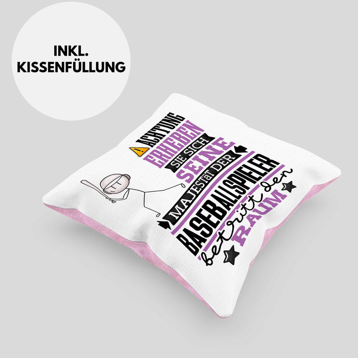 Baseballspieler Geschenk Kissen mit Füllung 40x40 Lustiger Spruch Erheben Sie Sich Der Baseballspieler Betritt den Raum (Grau) Rosa Trendation