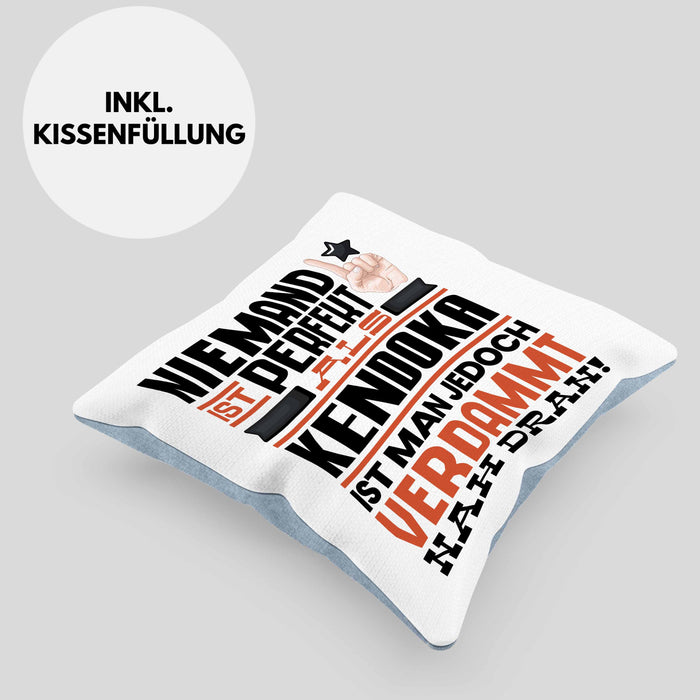 Kendoka Geschenk Kissen mit Füllung 40x40 Lustige Geschenkidee für Kendoka Geburtstag Niemand Ist Perfekt Aber Als Kendoka Ist Man Nah Dran (Grau) Blau Trendation