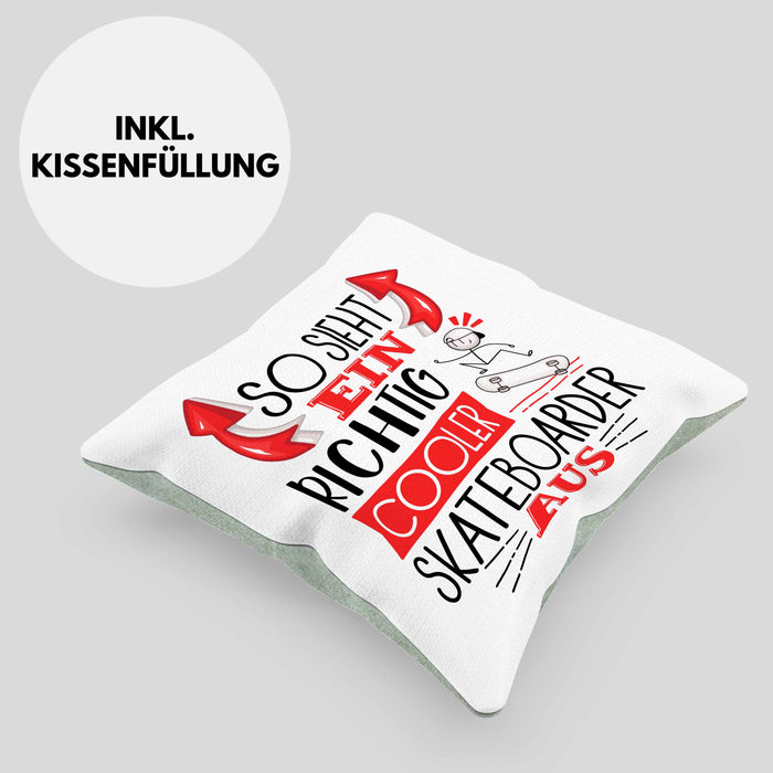 Skateboarder Kissen mit Füllung 40x40 Geschenk So Sieht Ein Richtig Cooler Skateboarder Aus Geschenkidee Spruch Lustig (Grau) Grün Trendation