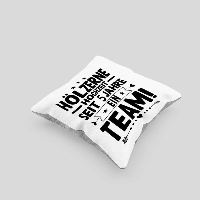 Hölzerne Hochzeit Kissen mit Füllung 40x40 Geschenk Ehemann Ehefrau Partner 5 Jahre Ein Team (Grau) Grau Trendation