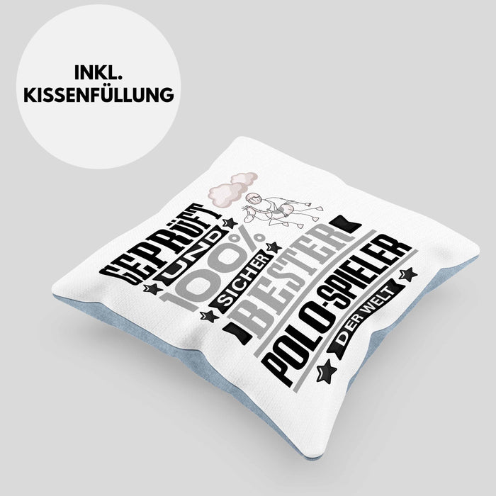 Polo-Spieler Geschenk Lustiger Spruch für Polo-Spieler Geschenkidee Bester Polo-Spieler Der WeltKissen mit Füllung 40x40 (Grau) Blau Trendation