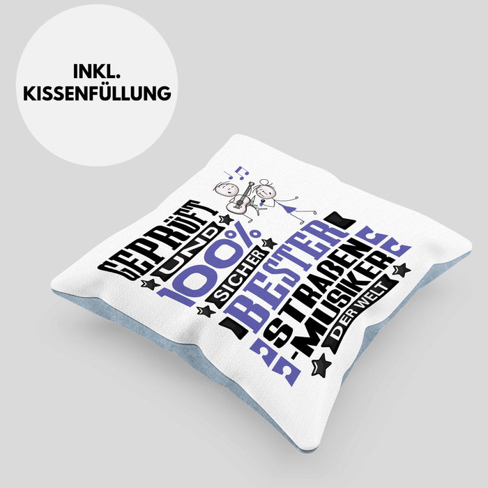 Straßenmusiker Geschenk Lustiger Spruch für Straßenmusiker Geschenkidee Bester Straßenmusiker Der WeltKissen mit Füllung 40x40 (Grau) Blau Trendation
