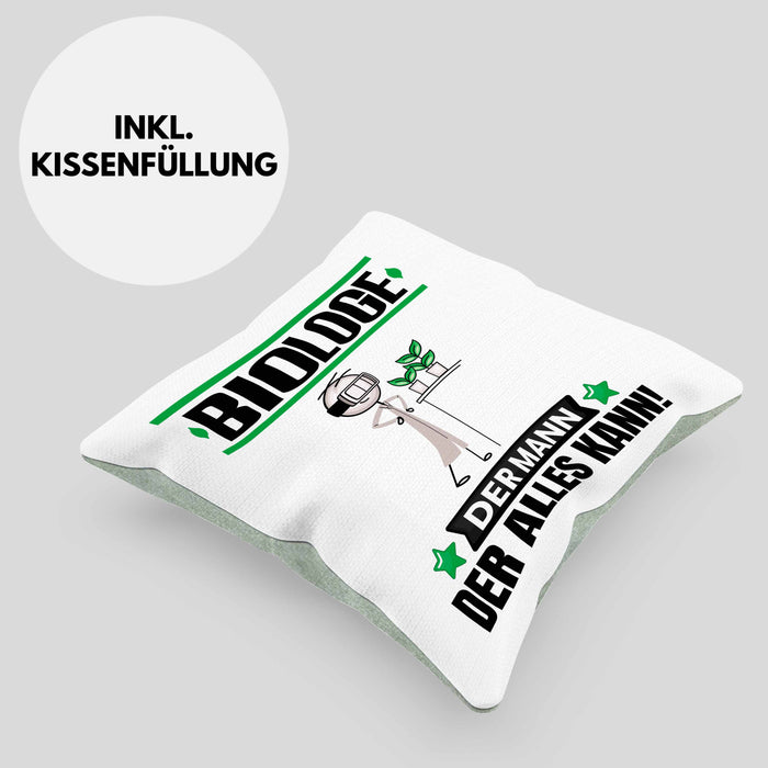 Biologe Kissen mit Füllung 40x40 Geschenk für Biologe Der Mann Der Alles Kann Geschenkidee zum Geburtstag (Grau) Grün Trendation