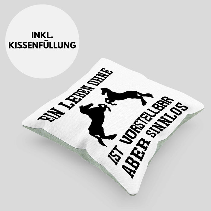 Pferde Kissen mit Füllung 40x40 Lustig Reiterin Geschenk Pferde Geschenke Mädchen Pferdeliebhaber Lustig (Grau) Grün Trendation