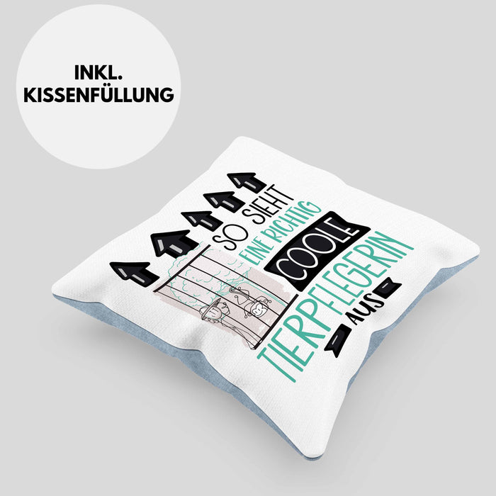 Tierpflegerin Geschenk Kissen mit Füllung 40x40 Lustig Geschenkidee für Tierpflegerin Geburtstag So Sieht Eine Richtig Coole Tierpflegerin Aus Frauen Spruch (Grau) Blau Trendation
