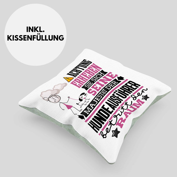 Hundeausführer Geschenk Kissen mit Füllung 40x40 Lustiger Spruch Erheben Sie Sich Der Hundeausführer Betritt den Raum (Grau) Grün Trendation