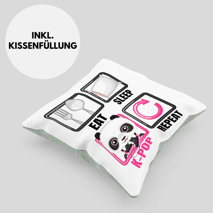 Eat Sleep K-Pop Kissen mit Füllung 40x40 Geschenk Koreanische Musik Kpop Geschenkidee Spruch (Grau) Grün Trendation