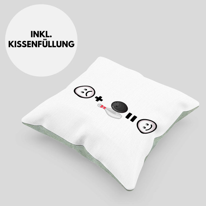 Bowling Kissen mit Füllung 40x40 Geschenkidee für Bowler Geburtstag Lustiges Geschenk :( + Bolwingfans = :) (Grau) Grün Trendation