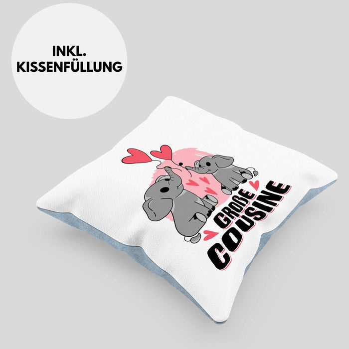 Große Cousine Kissen mit Füllung 40x40 Geschenk Verkündung Du Wirst Große Cousine Geschenkidee Nachwuchs (Grau) Blau Trendation