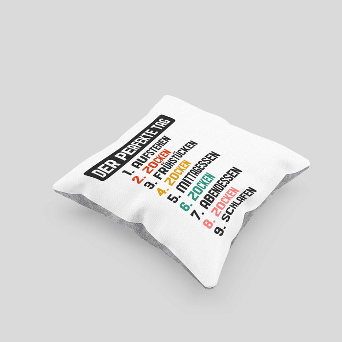 Zocker Gamer Kissen mit Füllung 40x40 mit Spruch Geschenk Junge Jungs Gaming Der Perfekte Tag (Grau) Grau Trendation