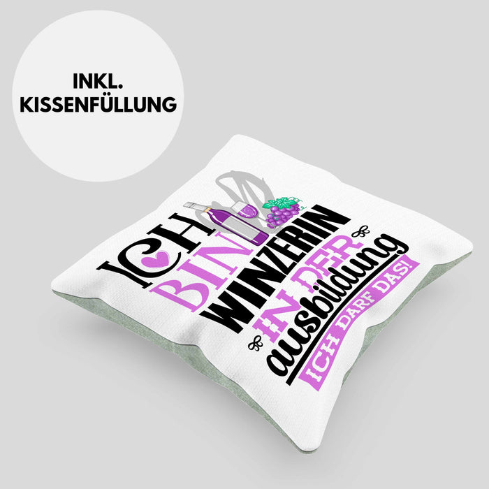 Winzerin Ausbildung Start Geschenk Kissen mit Füllung 40x40 Ich Bin Winzerin In Der Ausbildung Ich Darf Das Geschenkidee (Grau) Grün Trendation