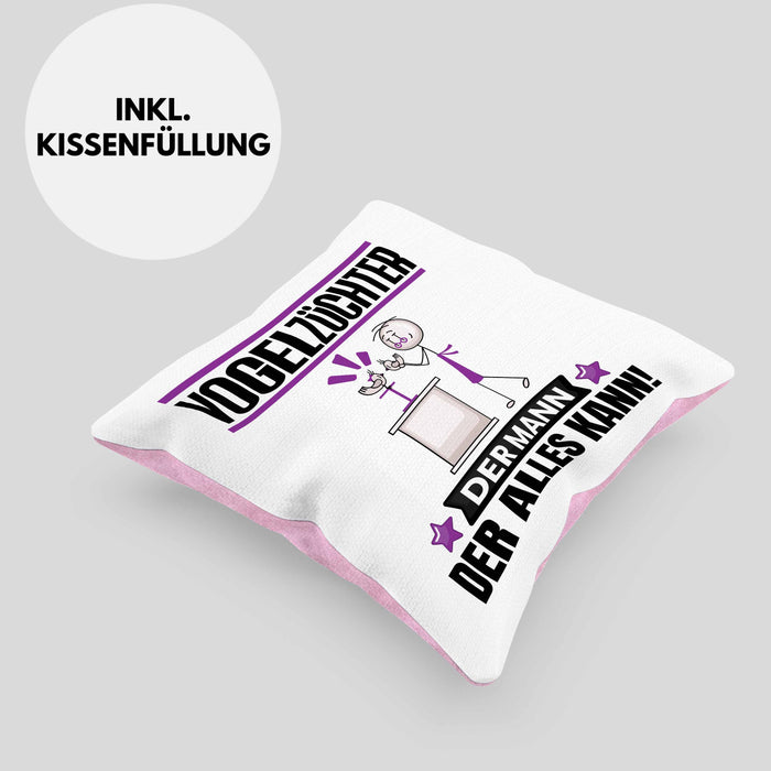 Vogelzüchter Kissen mit Füllung 40x40 Geschenk für Vogelzüchter Der Mann Der Alles Kann Geschenkidee zum Geburtstag (Grau) Rosa Trendation