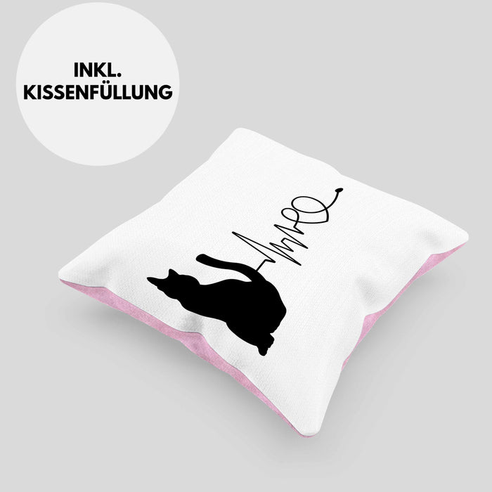 Katze Herzschlag Kissen mit Füllung 40x40 Geschenk für Katzenbesitzerin (Grau) Rosa Trendation