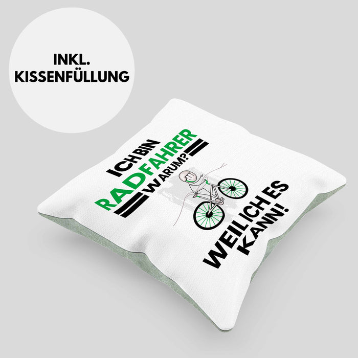 Radfahrer Geschenk Kissen mit Füllung 40x40 Lustiger Spruch Ich Bin Radfahrer Warum Weil Ich Es Kann Geschenkidee Bester Radfahrer Geburtstag (Grau) Grün Trendation