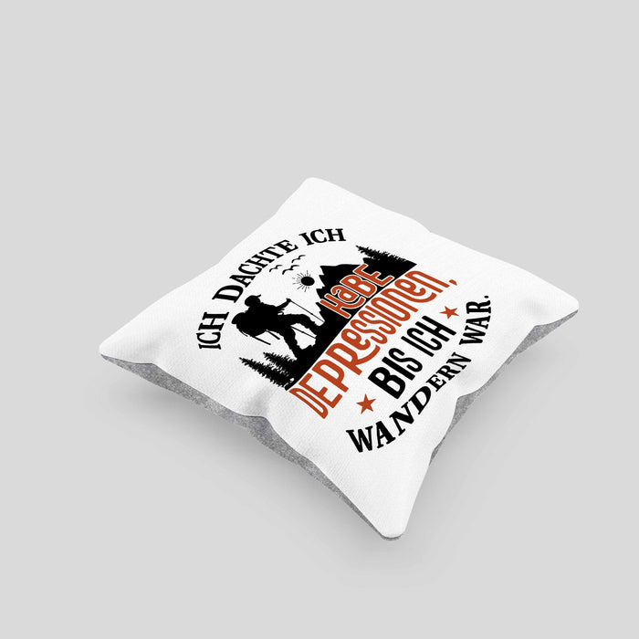 Wandern Geschenk Kissen mit Füllung 40x40 Spruch Ich Dachte Ich Habe Depressionen Bis Ich Wandern War Geschenkidee (Grau) Grau Trendation