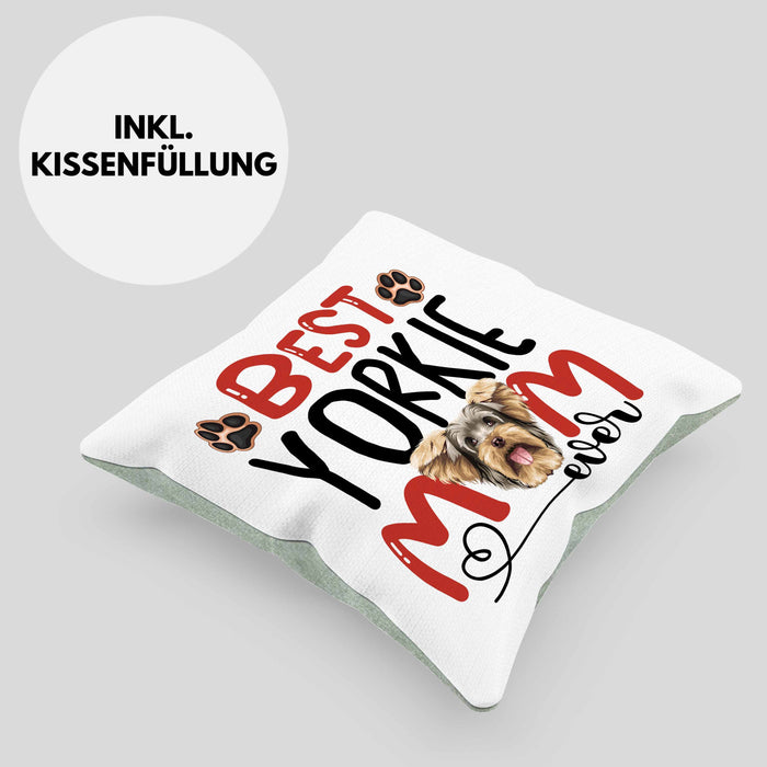 Yorkie Mom Besitzerin Kissen mit Füllung 40x40 Geschenk Lustiger Spruch Geschenkidee Besitzerin Yorkie Mama (Grau) Grün Trendation